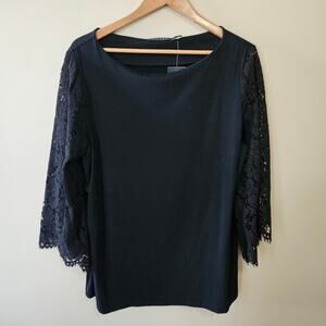 Lauren Ralph Lauren Women's Lace Sleeve Top, Size 2X Black Bell Sleeve Romantic